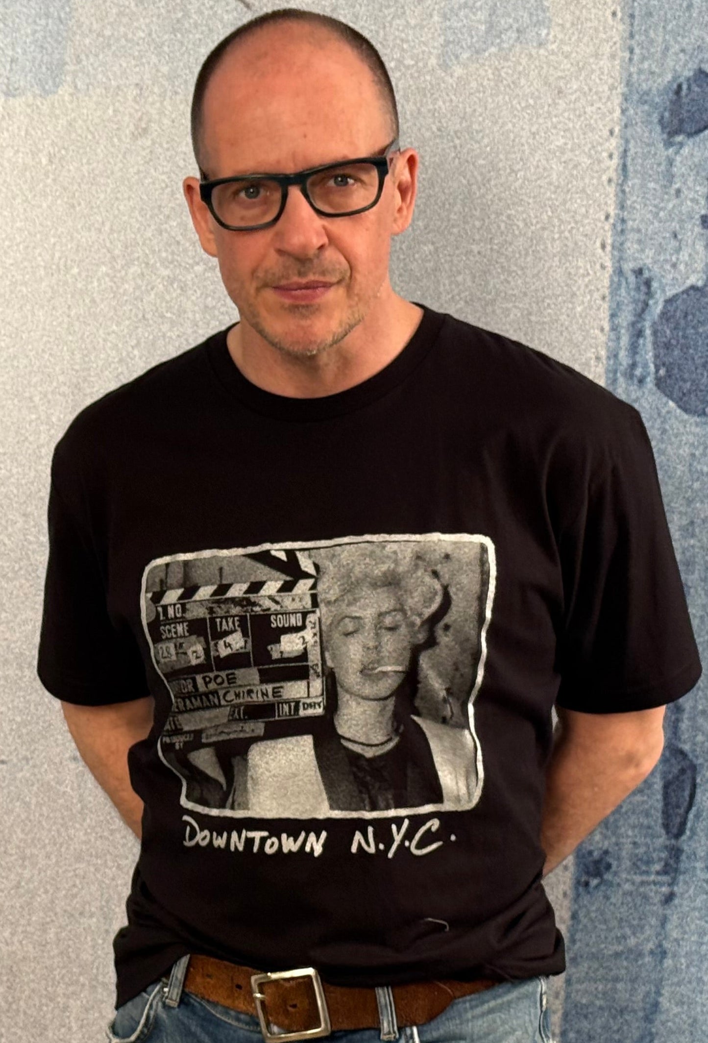 Debbie Harry Clapperboard (Silver print on Black T-Shirt).