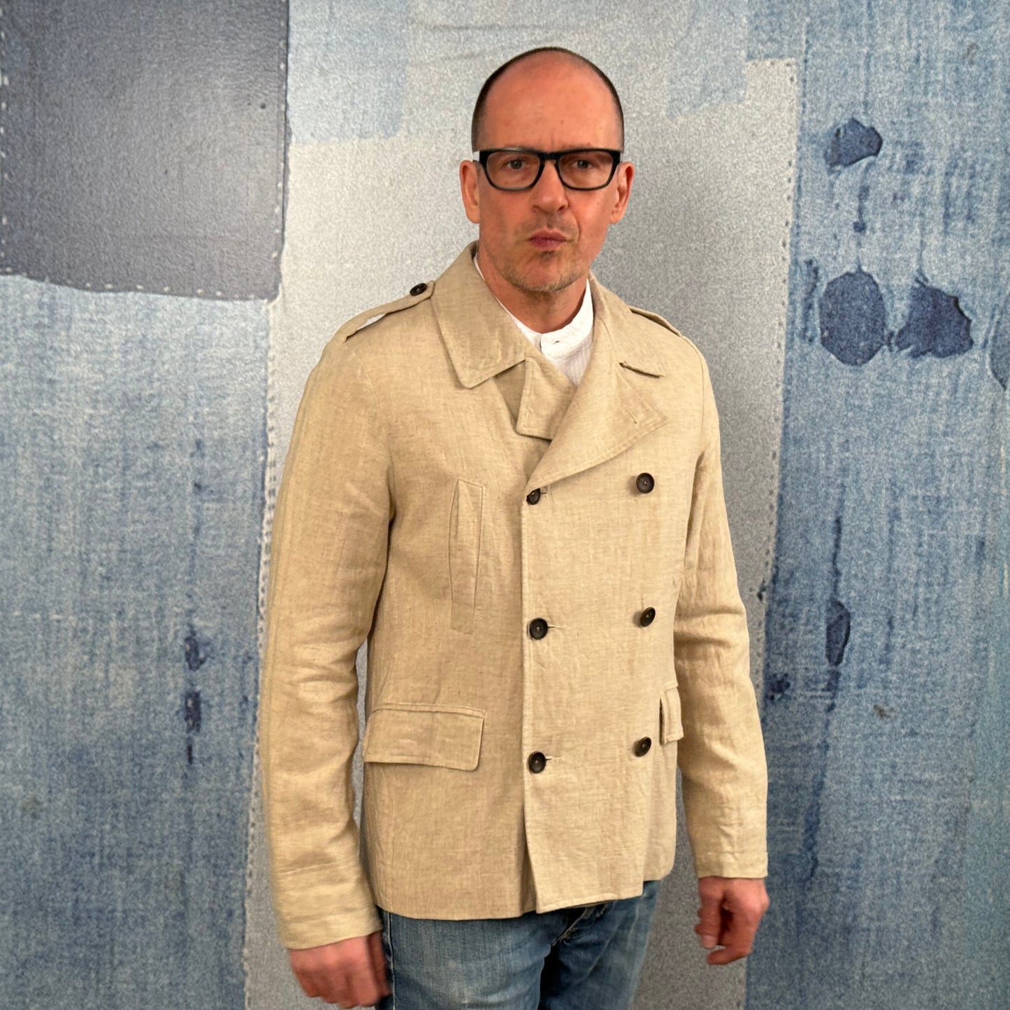 Oatmeal Linen Peacoat