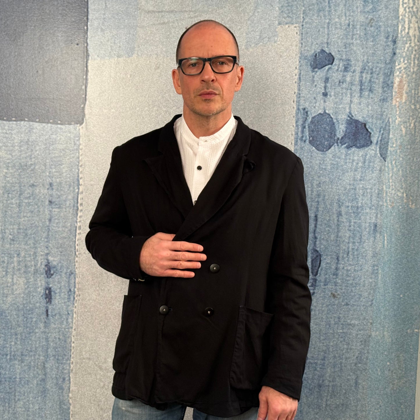 Black Double Breasted Jacket - Garment Dyed.