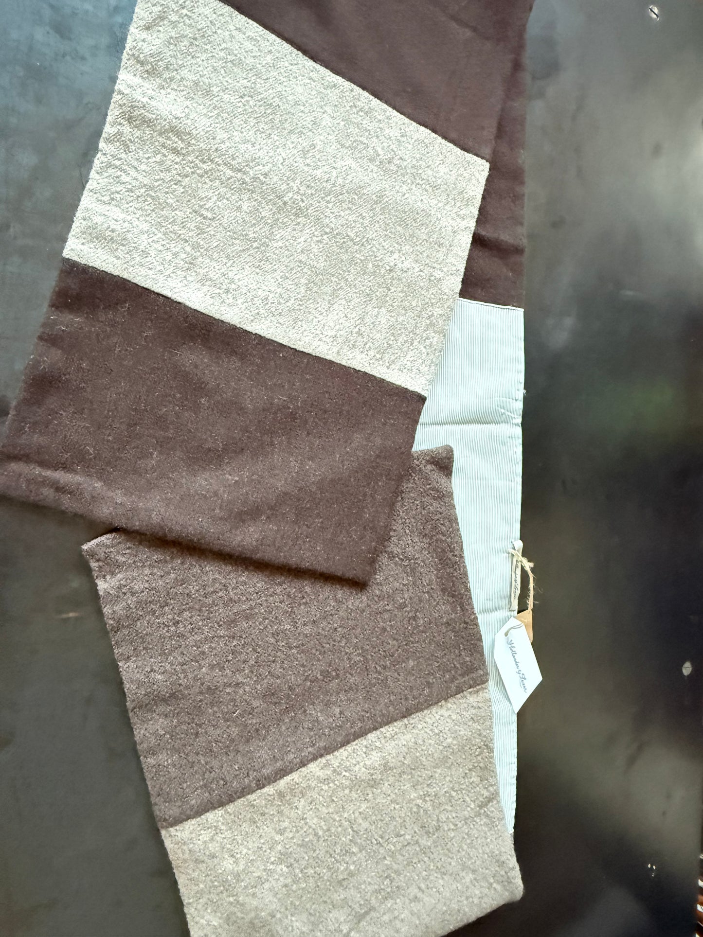 Six Panel Wool and Cupro Scarf. Mocha - Chocolate.