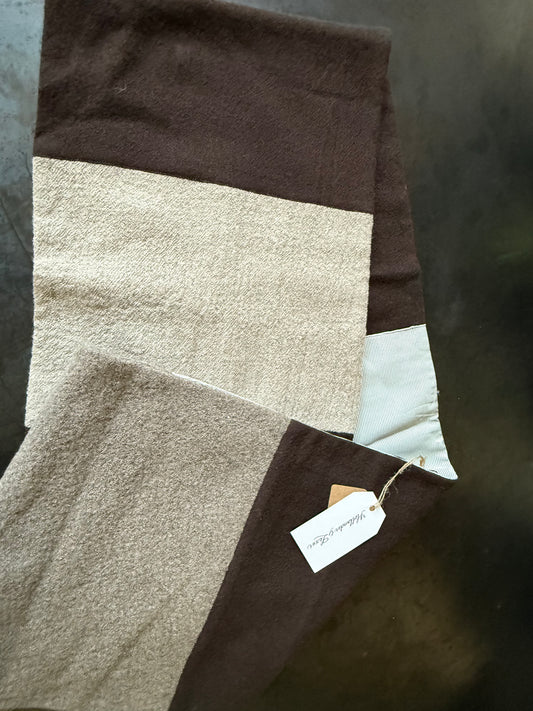 Six Panel Wool and Cupro Scarf. Mocha - Chocolate.