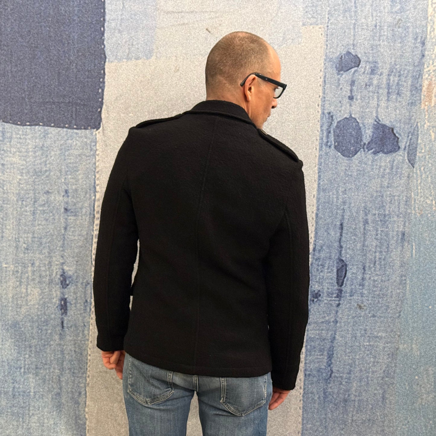 Black Boucle Wool Peacoat