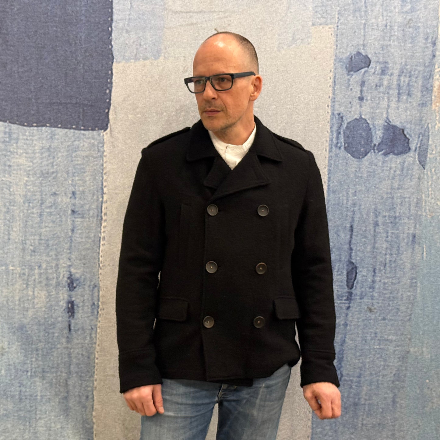 Black Boucle Wool Peacoat