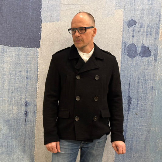 Black Boucle Wool Peacoat