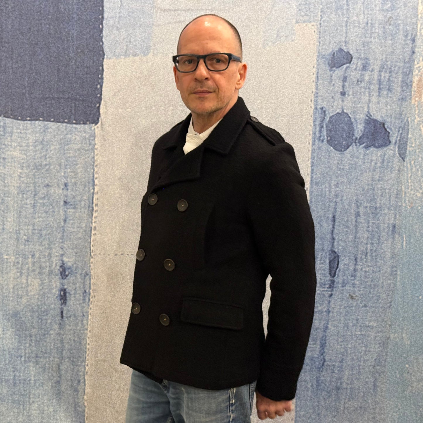 Black Boucle Wool Peacoat